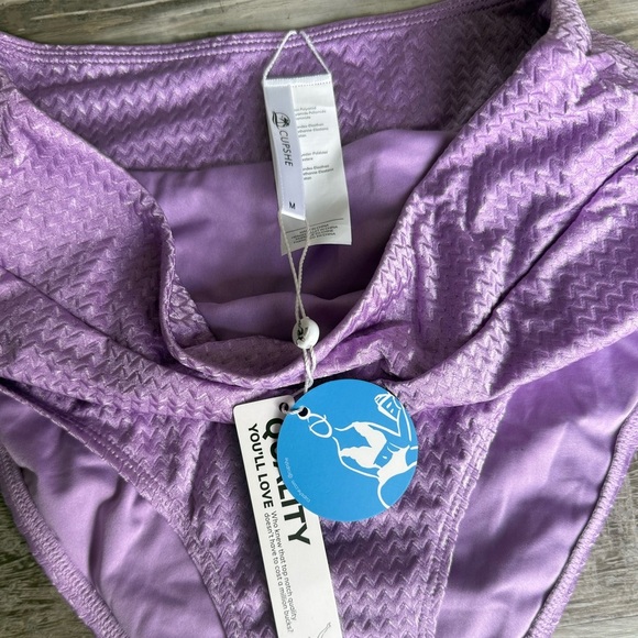 NWT Womens Cupshe Amiya Purple V-neck Criss Cross High Waisted Bikini - Picture 8 of 13